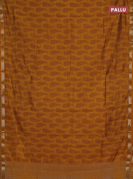 Semi raw silk saree mustard yellow with allover paisley butta prints and zari woven border