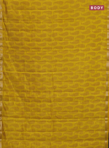 Semi raw silk saree mustard yellow with allover paisley butta prints and zari woven border