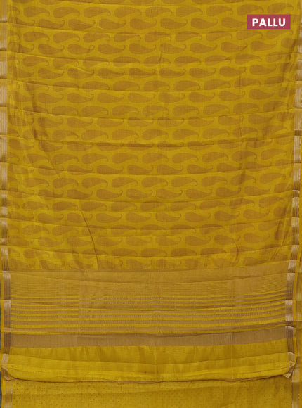 Semi raw silk saree mustard yellow with allover paisley butta prints and zari woven border