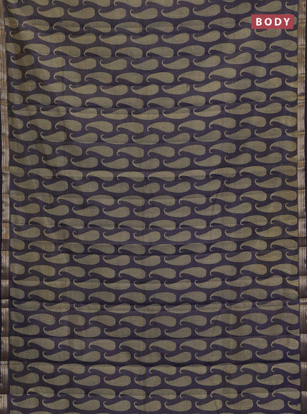 Semi raw silk saree navy blue with allover paisley butta prints and zari woven border