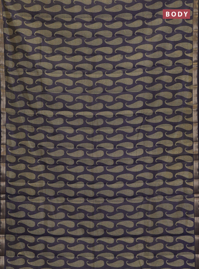 Semi raw silk saree navy blue with allover paisley butta prints and zari woven border