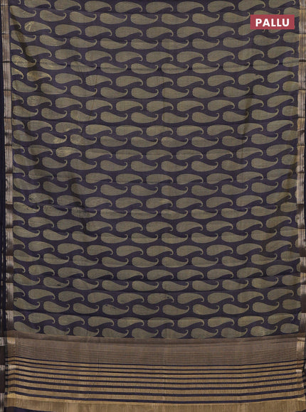 Semi raw silk saree navy blue with allover paisley butta prints and zari woven border