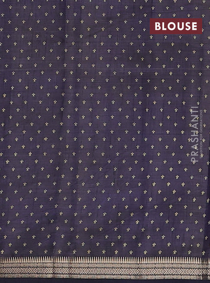 Semi raw silk saree navy blue with allover paisley butta prints and zari woven border
