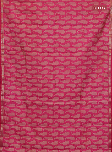 Semi raw silk saree pink with allover paisley butta prints and zari woven border