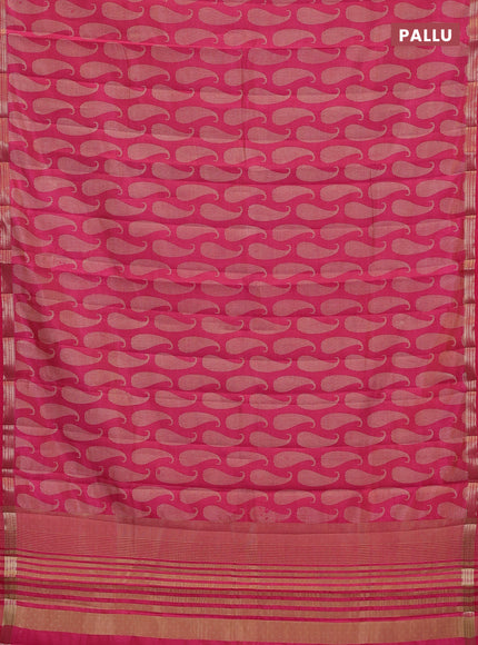 Semi raw silk saree pink with allover paisley butta prints and zari woven border