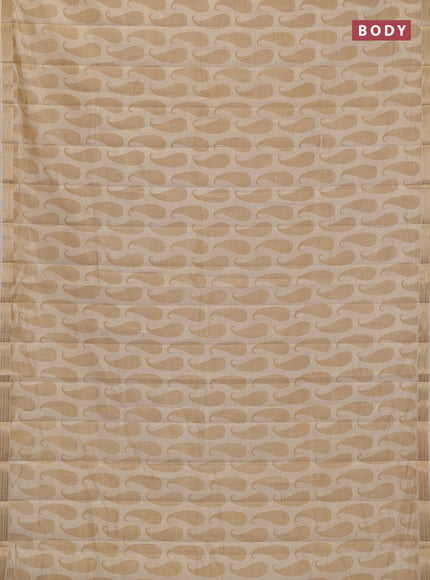 Semi raw silk saree cream with allover paisley butta prints and zari woven border