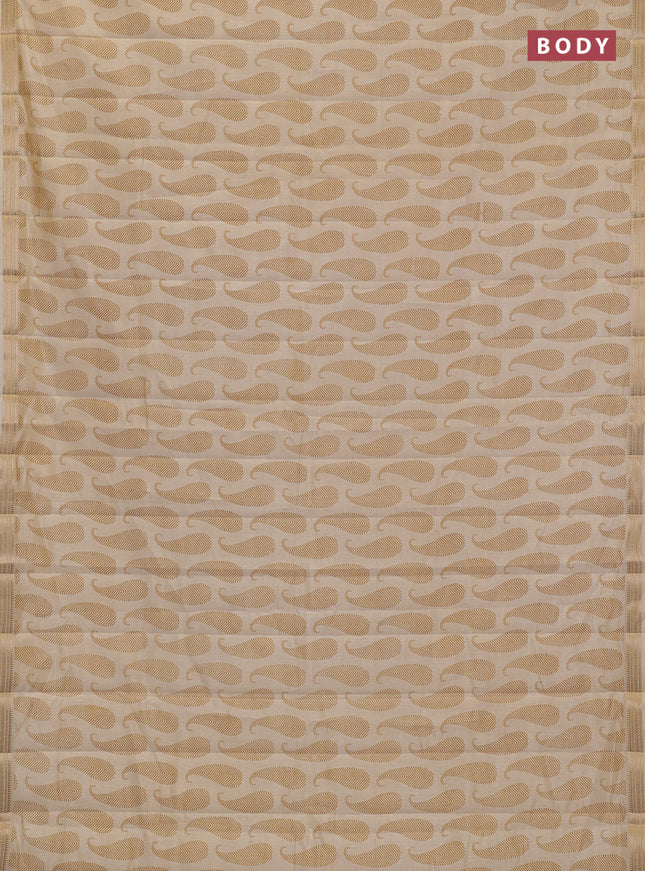 Semi raw silk saree cream with allover paisley butta prints and zari woven border