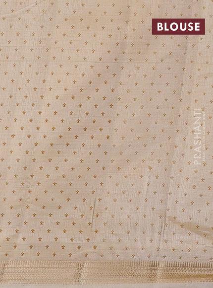 Semi raw silk saree cream with allover paisley butta prints and zari woven border
