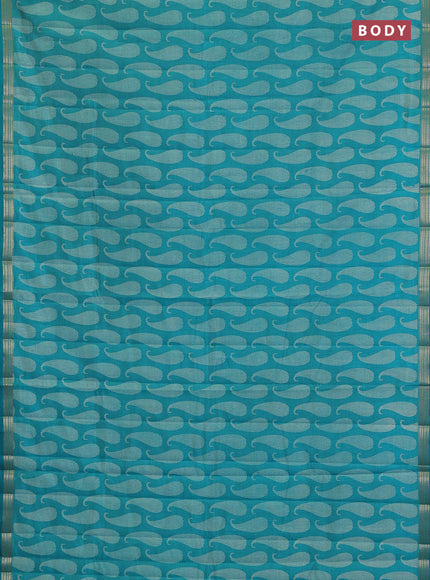 Semi raw silk saree teal green with allover paisley butta prints and zari woven border