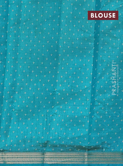 Semi raw silk saree teal green with allover paisley butta prints and zari woven border