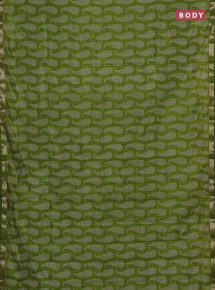 Semi raw silk saree light green with allover paisley butta prints and zari woven border
