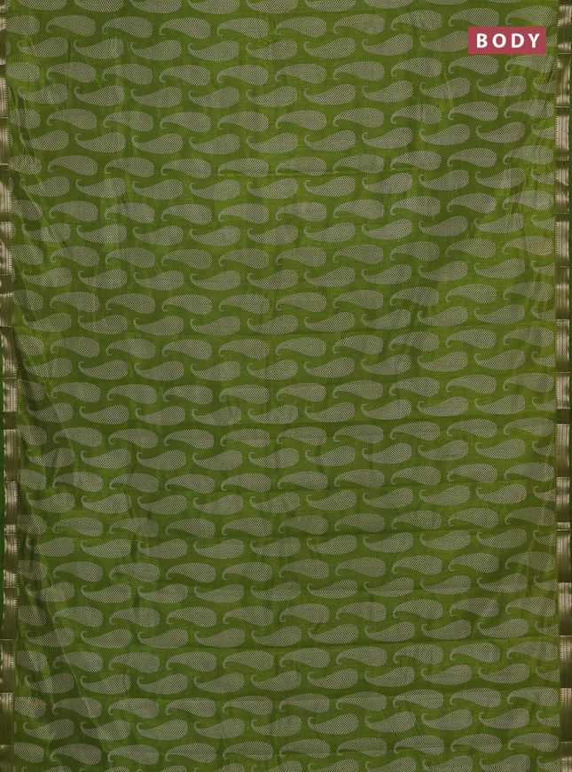 Semi raw silk saree light green with allover paisley butta prints and zari woven border