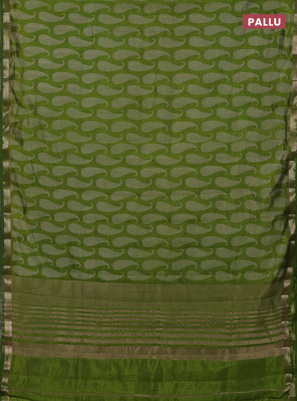 Semi raw silk saree light green with allover paisley butta prints and zari woven border