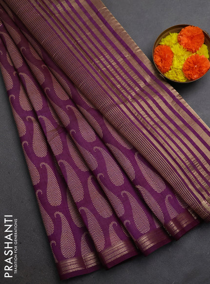 Semi raw silk saree wine shade with allover paisley butta prints and zari woven border