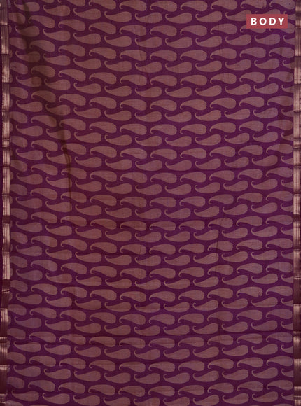 Semi raw silk saree wine shade with allover paisley butta prints and zari woven border