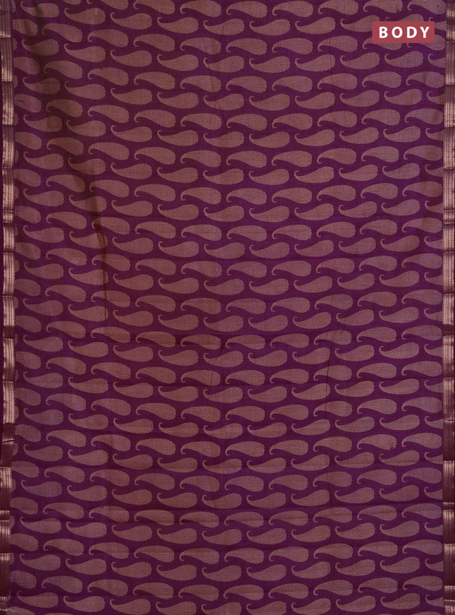 Semi raw silk saree wine shade with allover paisley butta prints and zari woven border