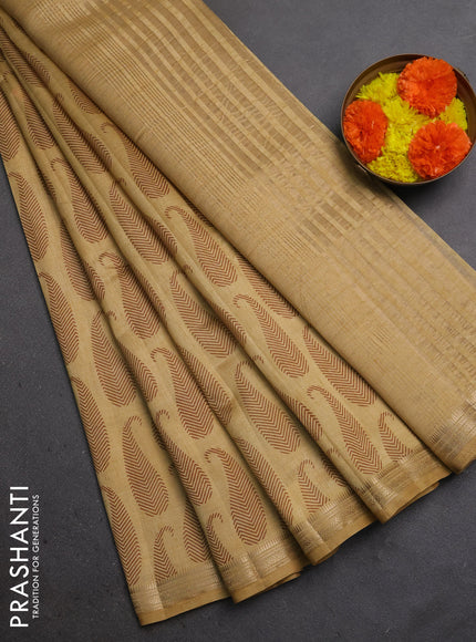 Semi raw silk saree sandal with allover paisley butta prints and zari woven border