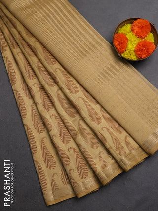 Semi raw silk saree sandal with allover paisley butta prints and zari woven border
