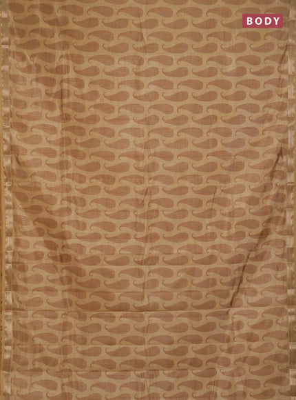 Semi raw silk saree sandal with allover paisley butta prints and zari woven border