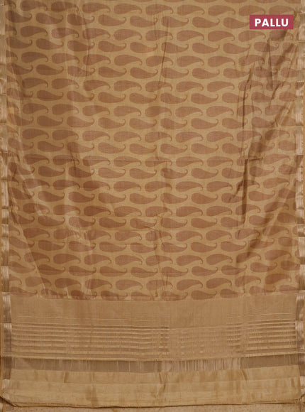 Semi raw silk saree sandal with allover paisley butta prints and zari woven border