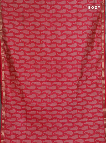 Semi raw silk saree pink shade with allover paisley butta prints and zari woven border