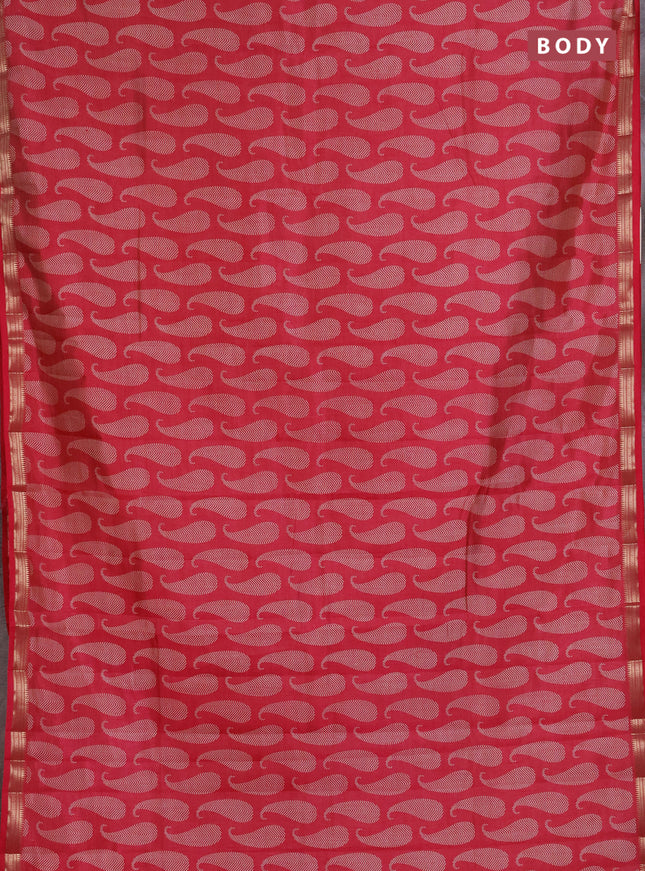 Semi raw silk saree pink shade with allover paisley butta prints and zari woven border