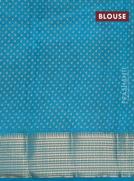 Semi raw silk saree teal blue with allover butta prints and temple design zari woven border