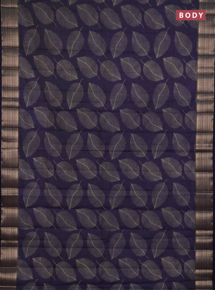 Semi raw silk saree navy blue with allover butta prints and temple design zari woven border