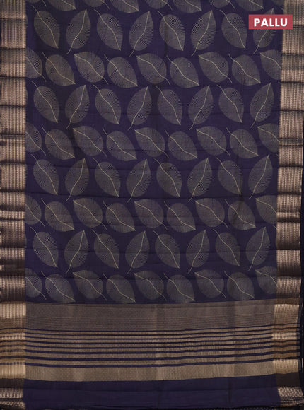 Semi raw silk saree navy blue with allover butta prints and temple design zari woven border