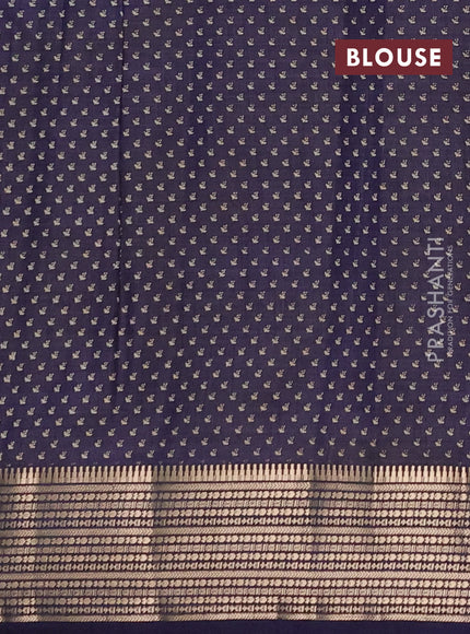 Semi raw silk saree navy blue with allover butta prints and temple design zari woven border