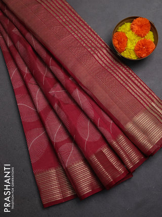 Semi raw silk saree maroon with allover butta prints and temple design zari woven border