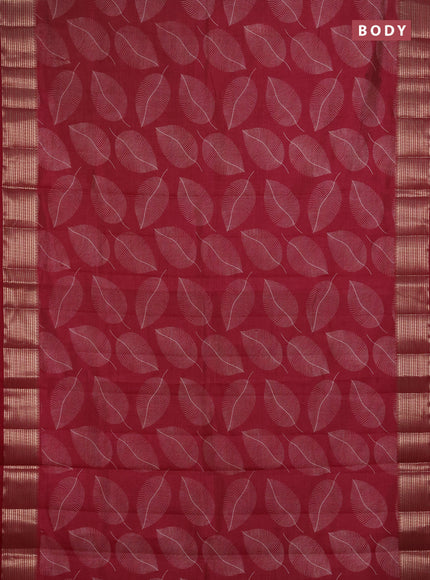 Semi raw silk saree maroon with allover butta prints and temple design zari woven border