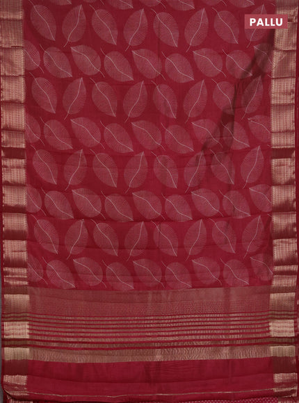Semi raw silk saree maroon with allover butta prints and temple design zari woven border