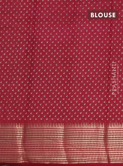 Semi raw silk saree maroon with allover butta prints and temple design zari woven border