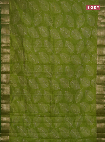 Semi raw silk saree light green with allover butta prints and temple design zari woven border