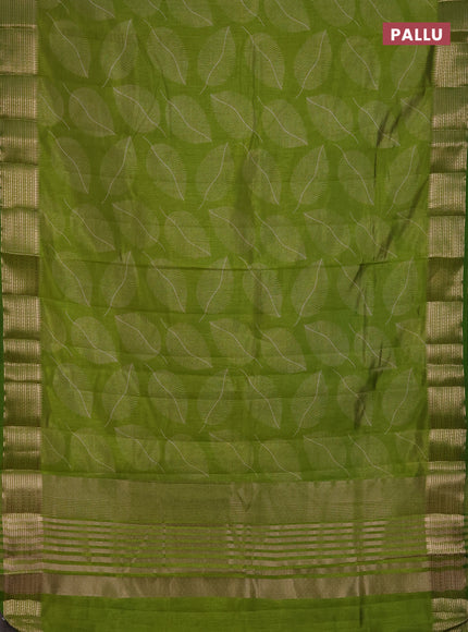 Semi raw silk saree light green with allover butta prints and temple design zari woven border