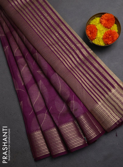 Semi raw silk saree wine shade with allover butta prints and temple design zari woven border