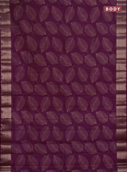 Semi raw silk saree wine shade with allover butta prints and temple design zari woven border