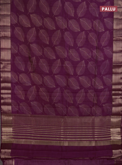 Semi raw silk saree wine shade with allover butta prints and temple design zari woven border