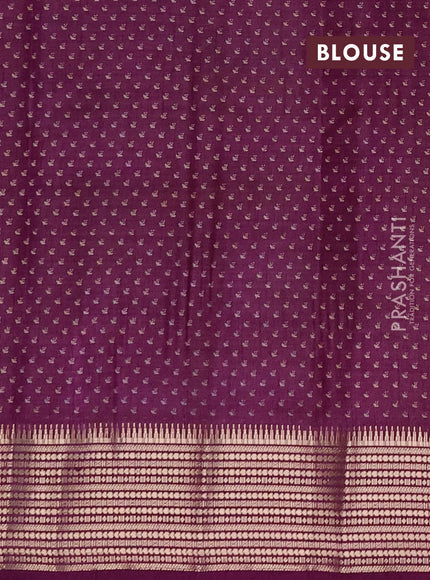 Semi raw silk saree wine shade with allover butta prints and temple design zari woven border