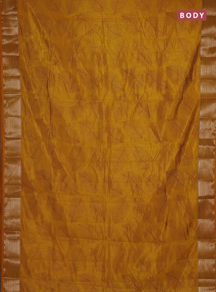 Semi raw silk saree mustard yellow with allover butta prints and temple design zari woven border