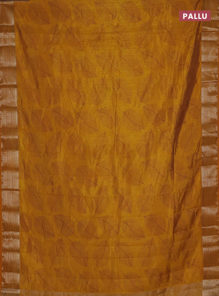 Semi raw silk saree mustard yellow with allover butta prints and temple design zari woven border
