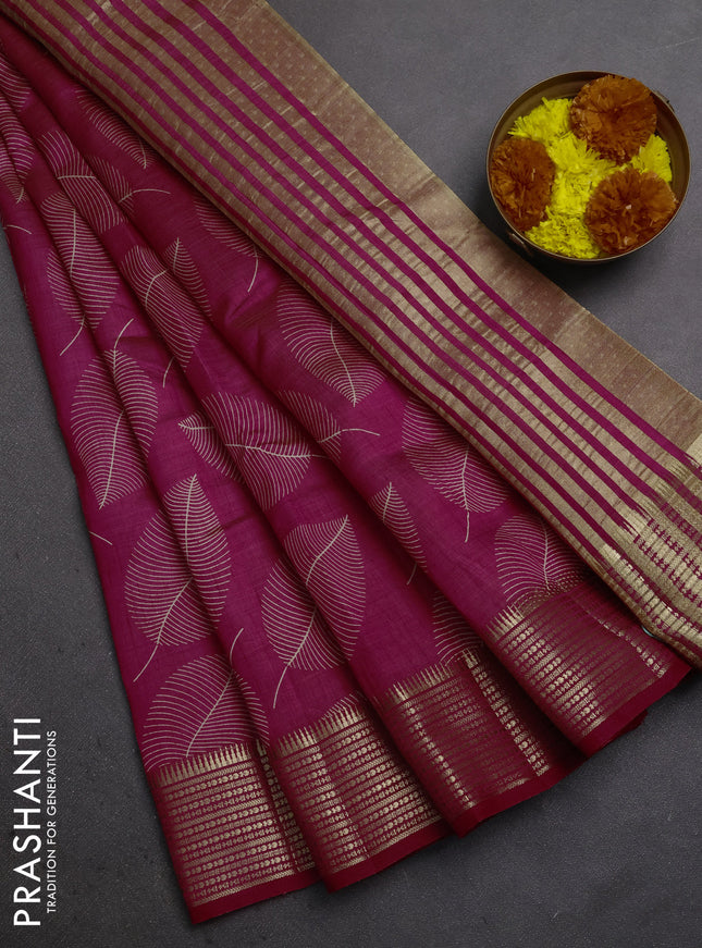 Semi raw silk saree pink with allover butta prints and temple design zari woven border