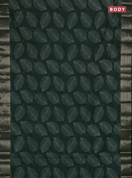 Semi raw silk saree bottle green with allover butta prints and temple design zari woven border