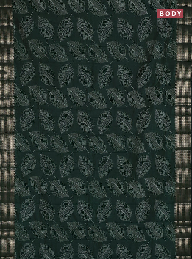Semi raw silk saree bottle green with allover butta prints and temple design zari woven border