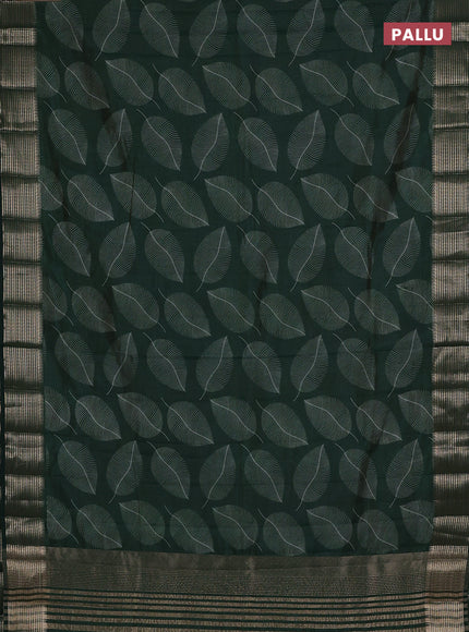 Semi raw silk saree bottle green with allover butta prints and temple design zari woven border
