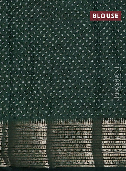 Semi raw silk saree bottle green with allover butta prints and temple design zari woven border