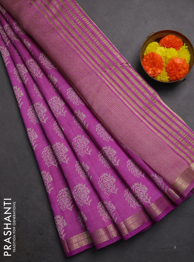 Semi raw silk saree lavender with allover floral butta prints and zari woven border