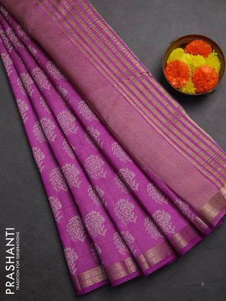 Semi raw silk saree lavender with allover floral butta prints and zari woven border