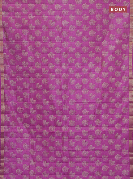 Semi raw silk saree lavender with allover floral butta prints and zari woven border